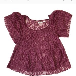Kimchi Blue Floral Lace Sheer Top Burgundy S